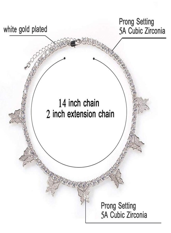 Jacruces Butterfly Necklace Tennis Chain Butterfly Choker Bling Iced CZ Butterfly Necklace Silver Women (16, 3mm-Silver) - Image 2